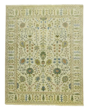 Ivory Floral Traditional 8X10 Oushak Chobi Oriental Rug