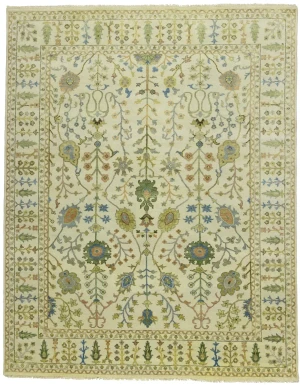 Ivory Floral Traditional 8X10 Oushak Chobi Oriental Rug