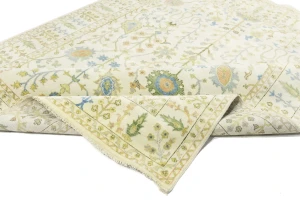 Ivory Floral Traditional 8X10 Oushak Chobi Oriental Rug