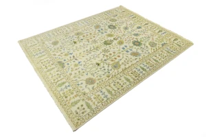 Ivory Floral Traditional 8X10 Oushak Chobi Oriental Rug