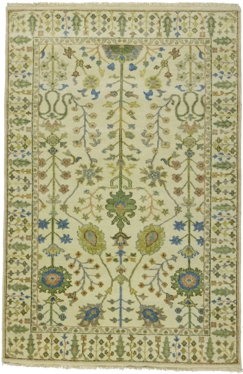 Ivory Floral 4X6 Traditional Osh Chobi Oriental Rug