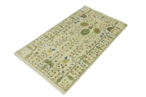 Ivory Floral Traditional 3X5 Oushak Chobi Oriental Rug