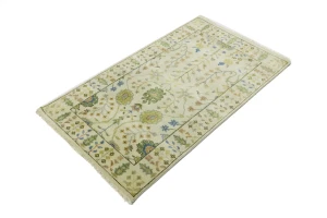 Ivory Floral Traditional 3X5 Oushak Chobi Oriental Rug