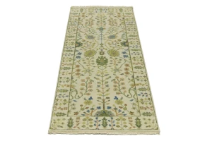 Ivory Floral Traditional 2'6X6 Oushak Chobi Oriental Runner Rug
