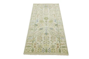 Ivory Floral Traditional 2'6X6 Oushak Chobi Oriental Runner Rug