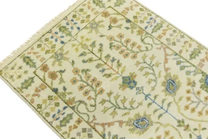 Ivory Floral Traditional 2'6X6 Oushak Chobi Oriental Runner Rug