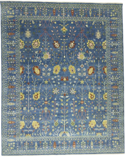 Blue Floral Traditional 12X15 Oushak Chobi Oriental Rug