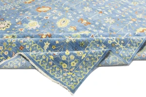 Blue Floral Traditional 12X15 Oushak Chobi Oriental Rug