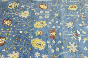 Blue Floral Traditional 12X15 Oushak Chobi Oriental Rug