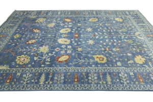 Blue Floral Traditional 12X15 Oushak Chobi Oriental Rug