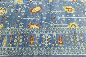 Blue Floral Traditional 12X15 Oushak Chobi Oriental Rug