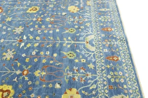 Blue Floral Traditional 12X15 Oushak Chobi Oriental Rug