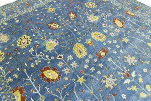 Blue Floral Traditional 12X15 Oushak Chobi Oriental Rug
