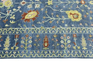 Blue Floral Traditional 10X14 Oushak Chobi Oriental Rug