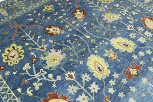 Blue Floral Traditional 10X14 Oushak Chobi Oriental Rug