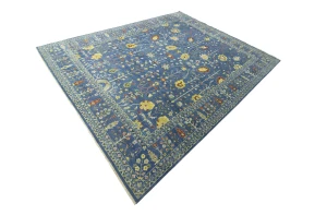 Blue Floral Traditional 10X14 Oushak Chobi Oriental Rug