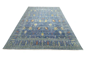 Blue Floral Traditional 10X14 Oushak Chobi Oriental Rug