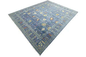Blue Floral Traditional 10X14 Oushak Chobi Oriental Rug
