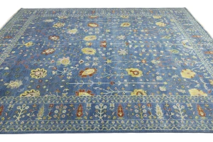 Blue Floral Traditional 10X14 Oushak Chobi Oriental Rug