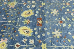 Blue Floral Traditional 10X14 Oushak Chobi Oriental Rug