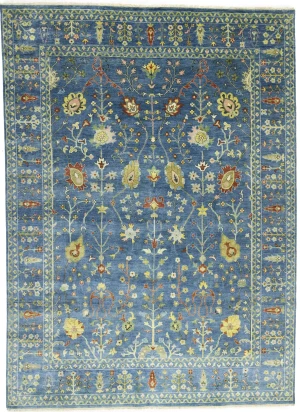 Blue Floral Traditional 9X12 Oushak Chobi Oriental Rug