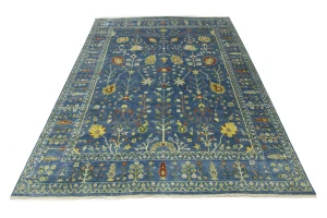Blue Floral Traditional 9X12 Oushak Chobi Oriental Rug