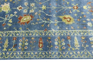 Blue Floral Traditional 9X12 Oushak Chobi Oriental Rug