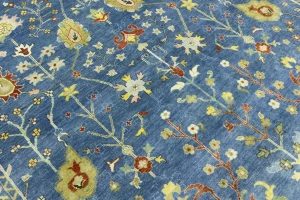 Blue Floral Traditional 9X12 Oushak Chobi Oriental Rug