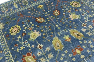 Blue Floral Traditional 9X12 Oushak Chobi Oriental Rug