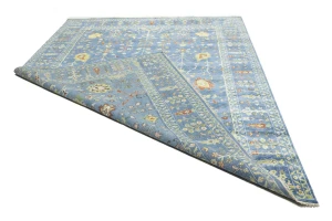 Blue Floral Traditional 9X12 Oushak Chobi Oriental Rug