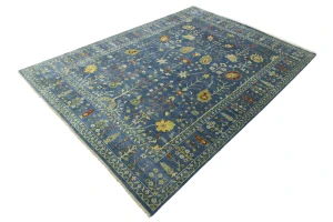 Blue Floral Traditional 9X12 Oushak Chobi Oriental Rug