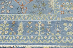 Blue Floral Traditional 9X12 Oushak Chobi Oriental Rug