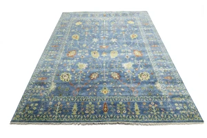 Blue Floral Traditional 9X12 Oushak Chobi Oriental Rug