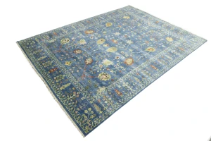 Blue Floral Traditional 9X12 Oushak Chobi Oriental Rug