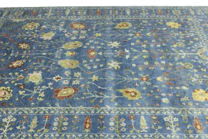 Blue Floral Traditional 9X12 Oushak Chobi Oriental Rug