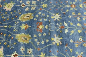 Blue Floral Traditional 9X12 Oushak Chobi Oriental Rug