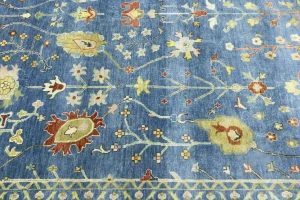 Blue Floral Traditional 9X12 Oushak Chobi Oriental Rug