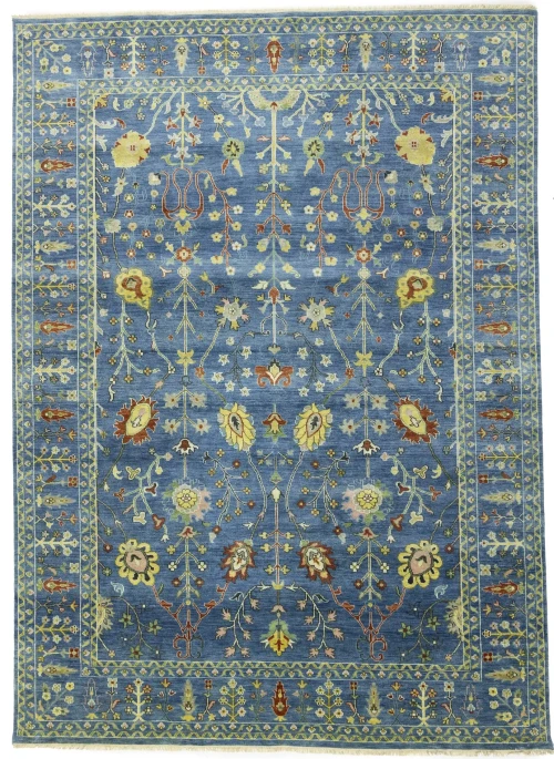 Blue Floral Traditional 8X11 Oushak Chobi Oriental Rug