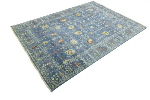 Blue Floral Traditional 8X11 Oushak Chobi Oriental Rug