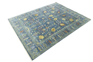 Blue Floral Traditional 8X10 Oushak Chobi Oriental Rug