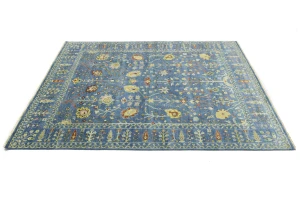 Blue Floral Traditional 8X10 Oushak Chobi Oriental Rug