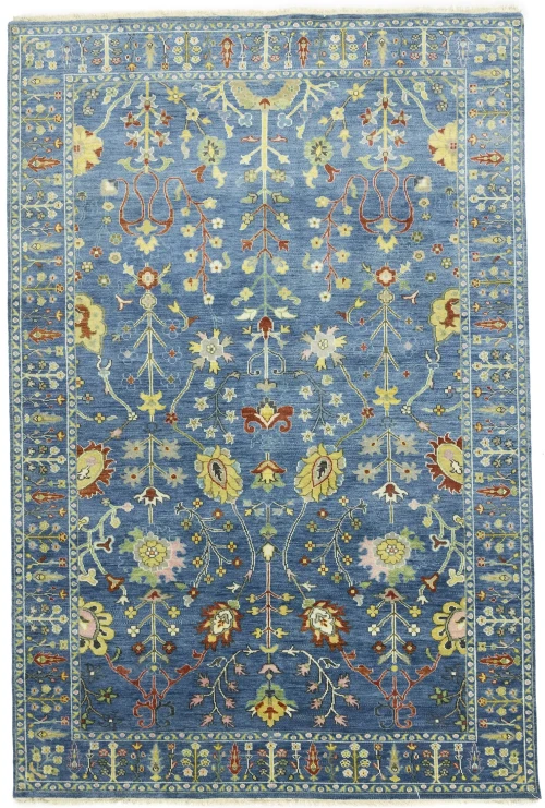 Blue Floral Traditional 6X9 Oushak Chobi Oriental Rug