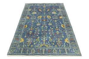 Blue Floral Traditional 6X9 Oushak Chobi Oriental Rug