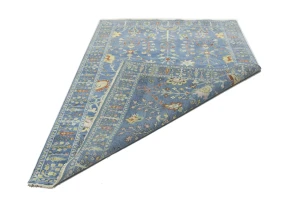 Blue Floral Traditional 6X9 Oushak Chobi Oriental Rug