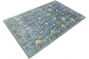 Blue Floral Traditional 6X9 Oushak Chobi Oriental Rug