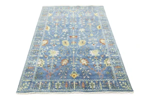 Blue Floral Traditional 6X9 Oushak Chobi Oriental Rug
