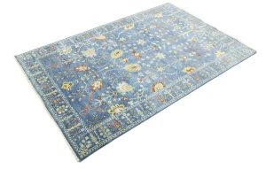 Blue Floral Traditional 6X9 Oushak Chobi Oriental Rug