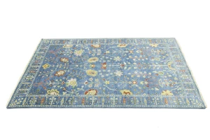 Blue Floral Traditional 6X9 Oushak Chobi Oriental Rug