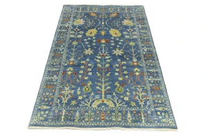 Blue Floral Traditional 5X8 Oushak Chobi Oriental Rug