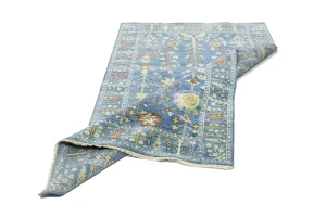Blue Floral Traditional 5X8 Oushak Chobi Oriental Rug